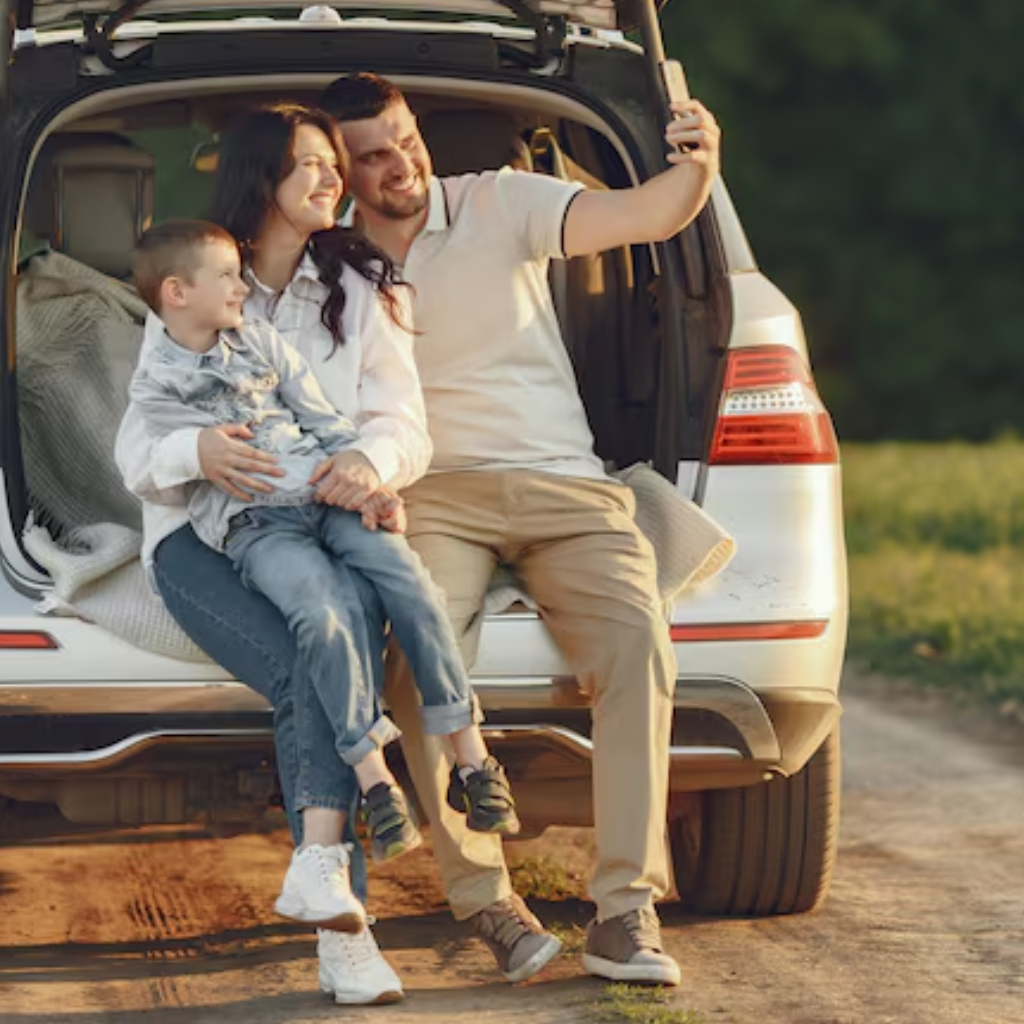 Family with SUV